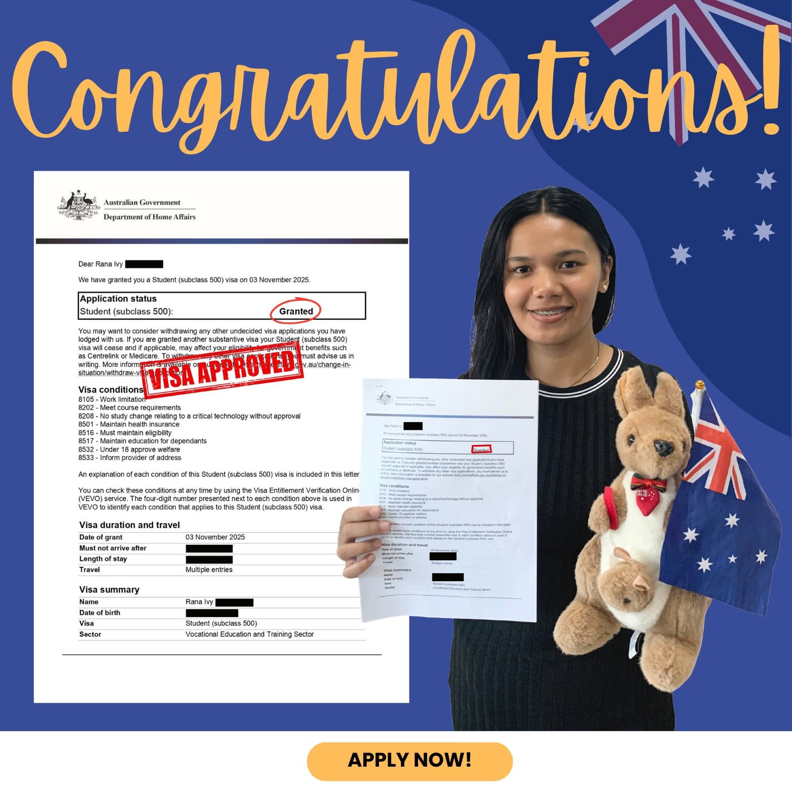 Rana Ivy sharing a successful Australian student visa result
