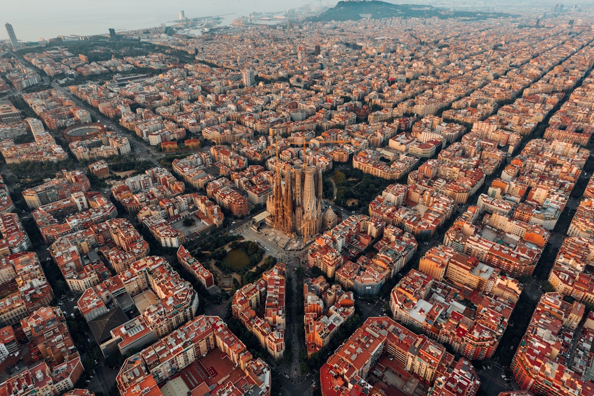 Aerial cityscape of Barcelona, Spain