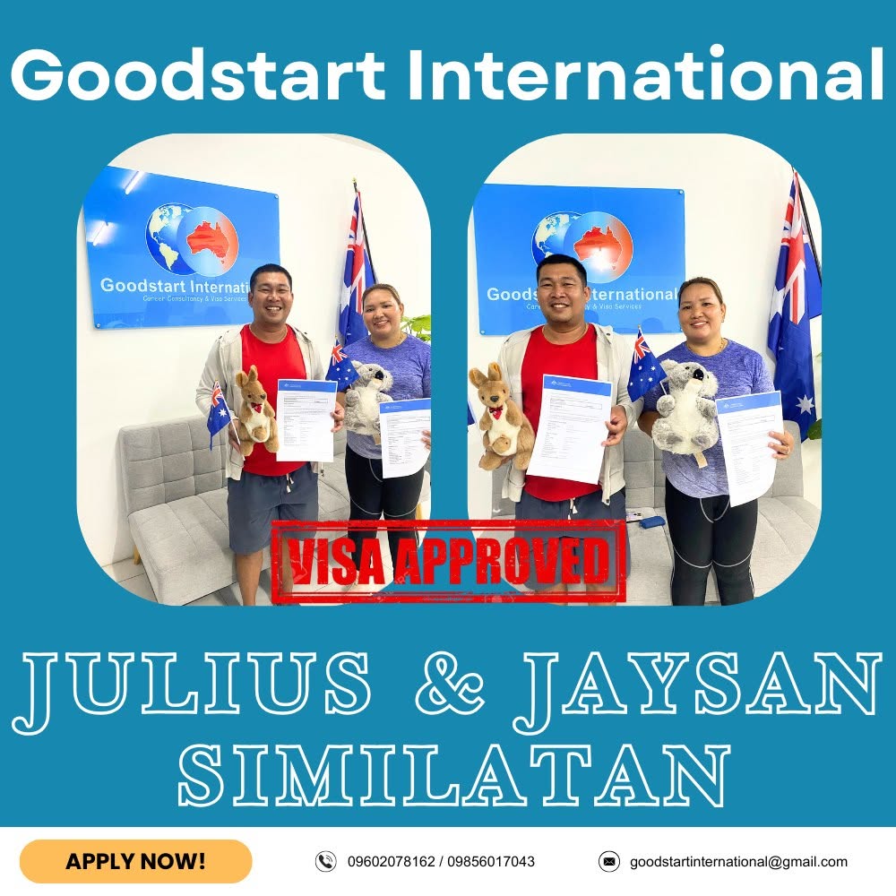 Julius and Jaysan with their approved Australian student visas at Goodstart International